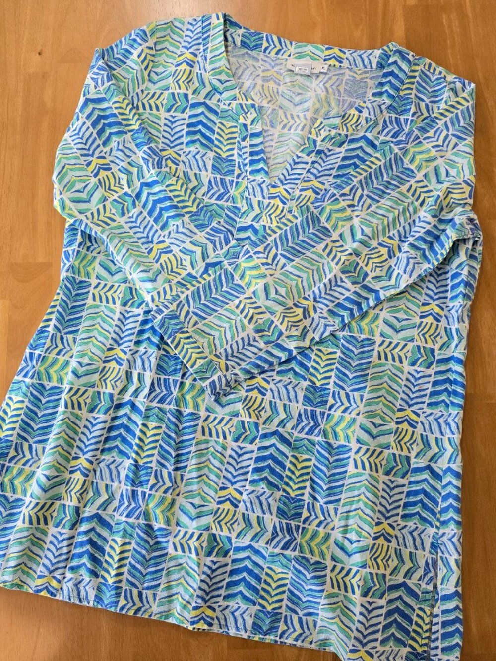 Vinyard Vines Linen Blend Split Neck Tunic Coverup Blue Yellow White Sz‎ XL